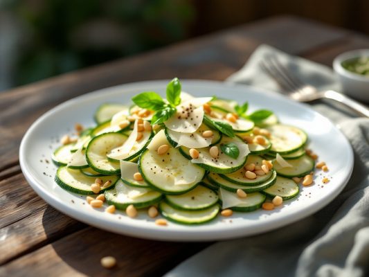 Assiette de carpaccio de courgettes au parmesan