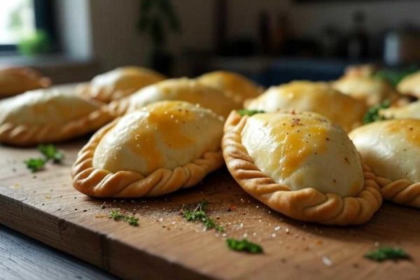 Empanadas dorées sur une planche à découper
