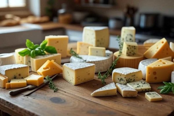 Plusieurs fromages sur une table
