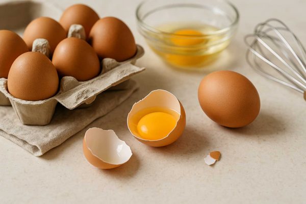 Oeufs et coquilles d'oeufs dans la paille