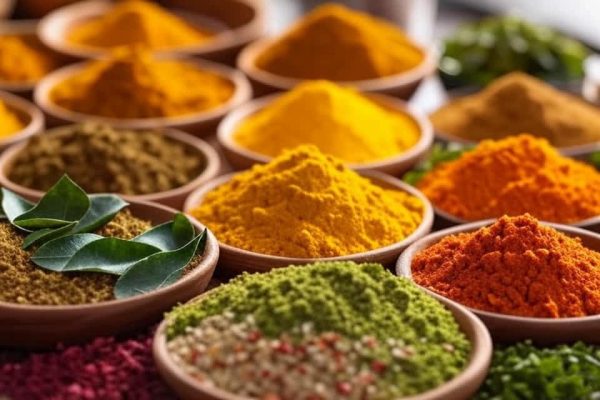 Diverses coupelles de divers curry de diverses couleurs
