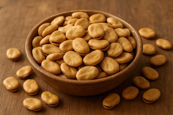 Coupelle et gousses de fèves