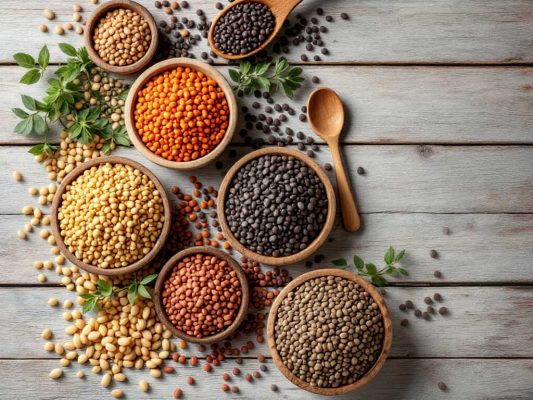 Diverses lentilles dans des coupelles