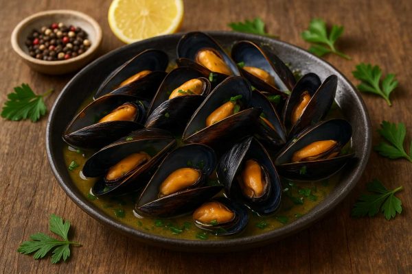 Assiette de moules parsemées de persil