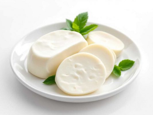 Tranches de mozzarella dans une assiette