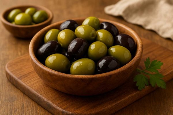 Coupelles d'olives vertes et noires