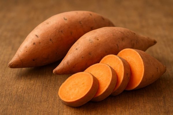 Deux patates douces entières et une tranchée