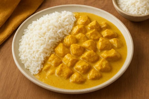Assiette de poulet au curry avec du riz