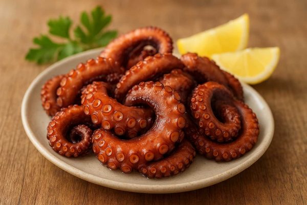 Une assiette de tentacules de poulpe cuits