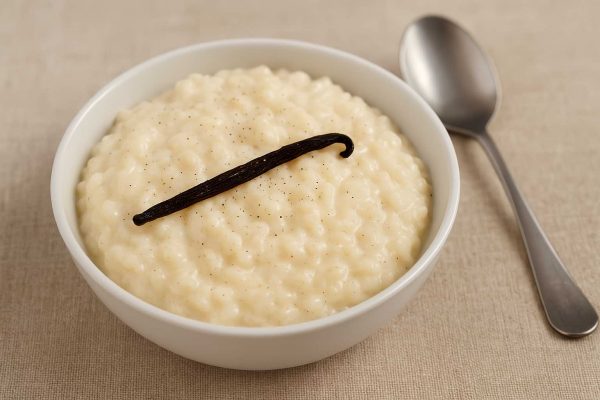 Coupelle de riz au lait avec une gousse de vanille