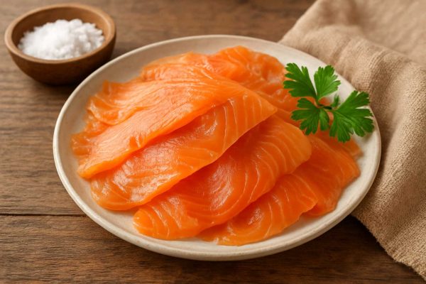 Tranches de saumon fumé dans une assiette