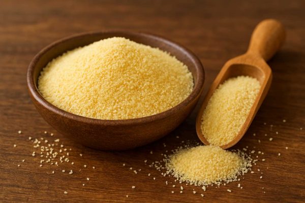 Coupelle et cuillère de semoule de blé