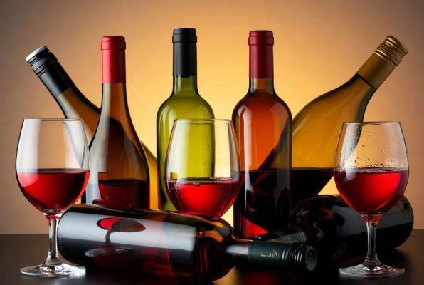 Bouteilles et verres de vin