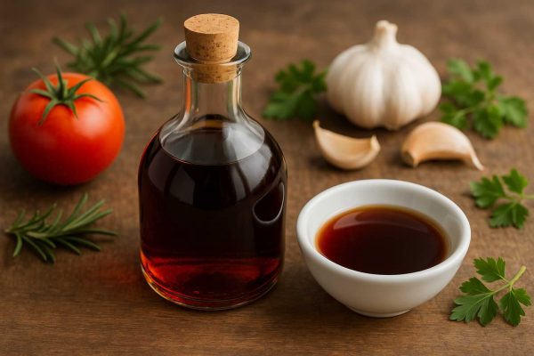 Fiole et coupelle de vinaigre de xérès