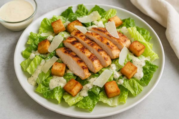 Salade César avec croûtons et filet de poulet