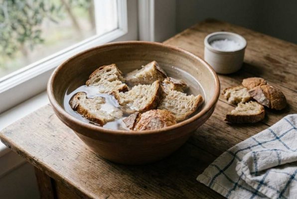Sopeao andalou traditionnel : soupe froide au pain rustique trempé, spécialité simple et rafraîchissante du sud de l’Espagne. Recette authentique à base de pain, huile d’olive, vinaigre et sel.